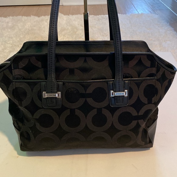 Coach Taylor Alexis Satchel Black with Brown C Logo Jacquard - Picture 4 of 11